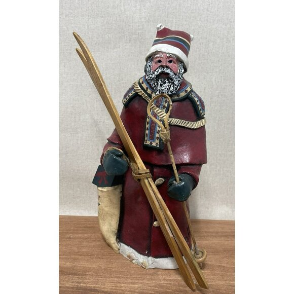 11 Large NORDIC Santa Claus Collectible Figurine with Skis Unmarked Odd - Picture 11 of 11